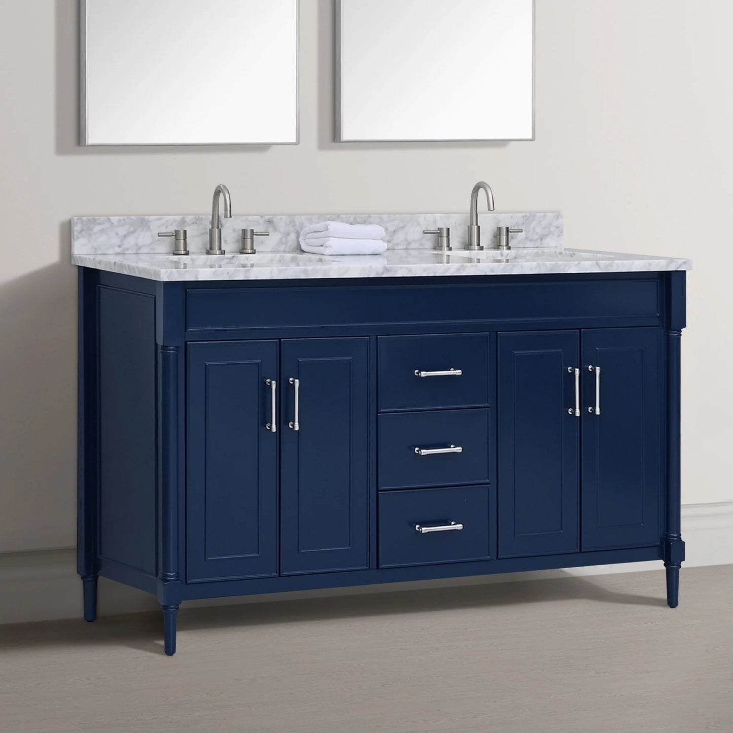 Bristol 60" Freestanding Bathroom Vanity with Stone Top and Vitreous China Undermount Sinks