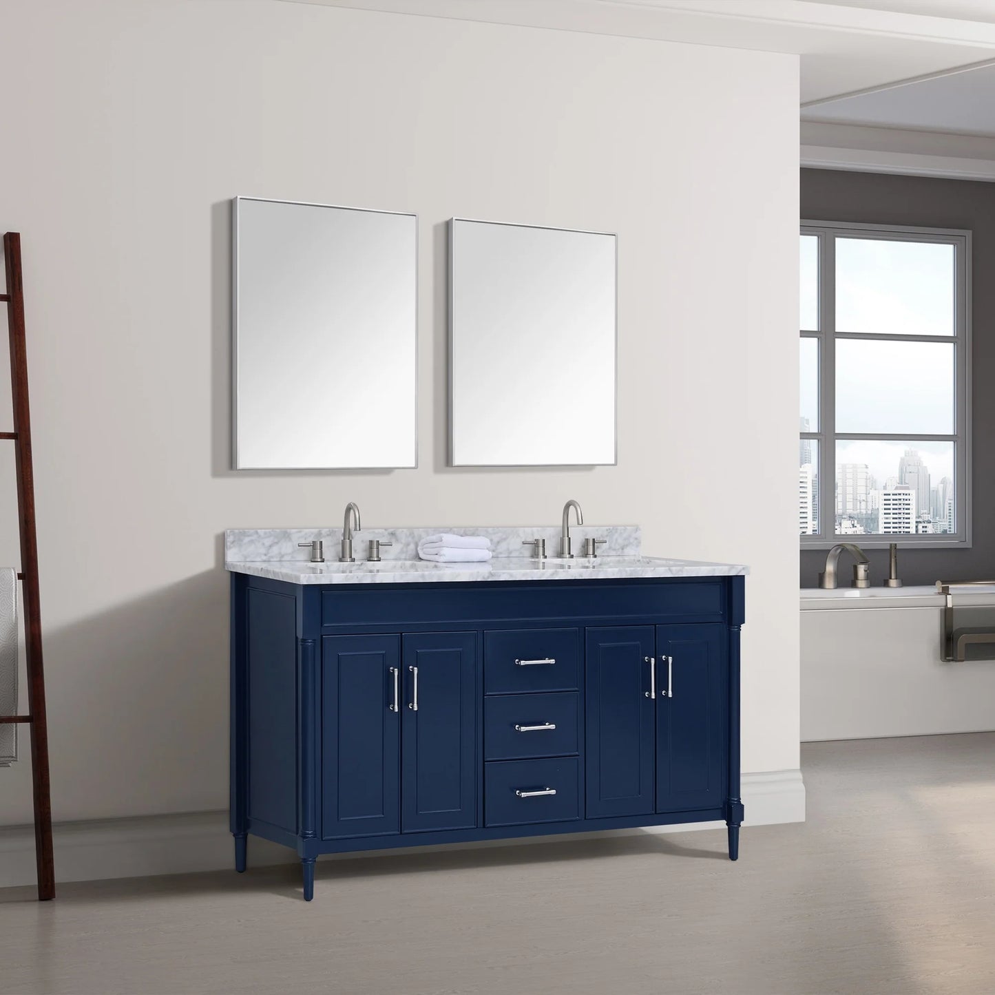 Bristol 60" Freestanding Bathroom Vanity with Stone Top and Vitreous China Undermount Sinks