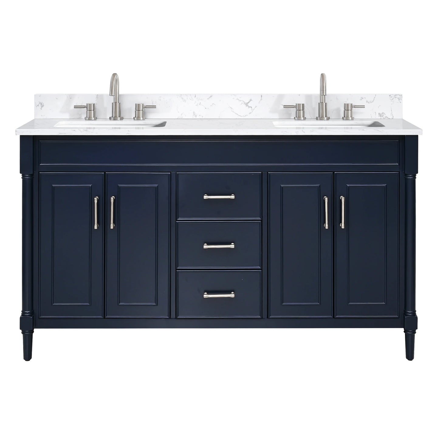 Bristol 60" Freestanding Bathroom Vanity with Stone Top and Vitreous China Undermount Sinks