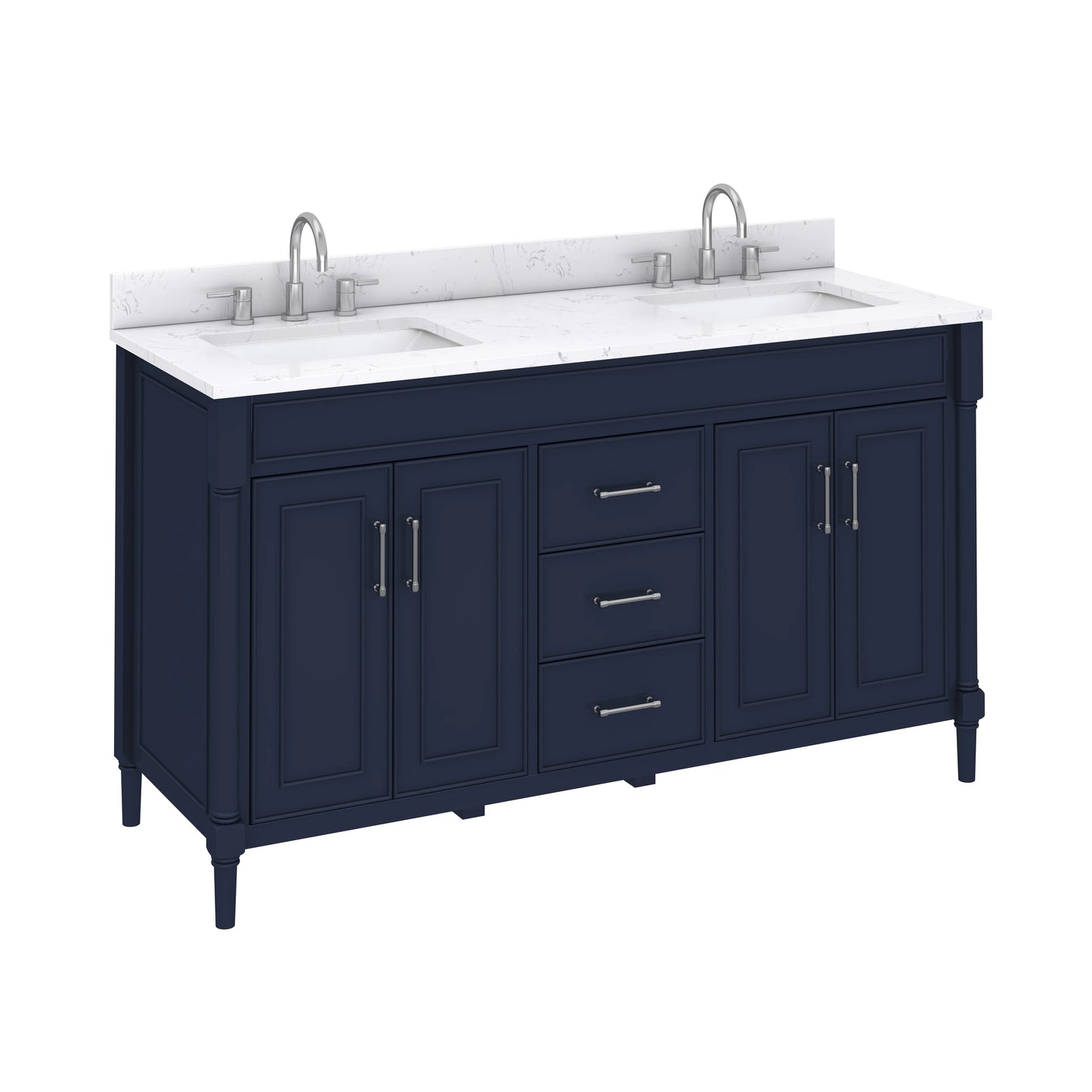 Bristol 60" Freestanding Bathroom Vanity with Stone Top and Vitreous China Undermount Sinks