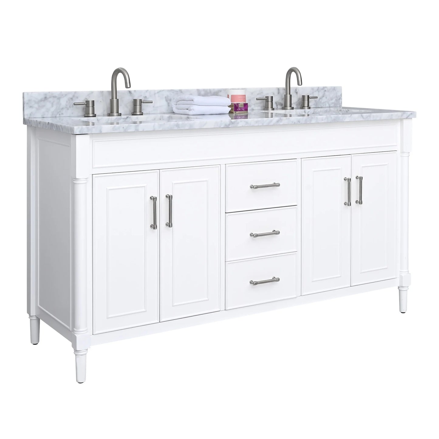 Bristol 60" Freestanding Bathroom Vanity with Stone Top and Vitreous China Undermount Sinks