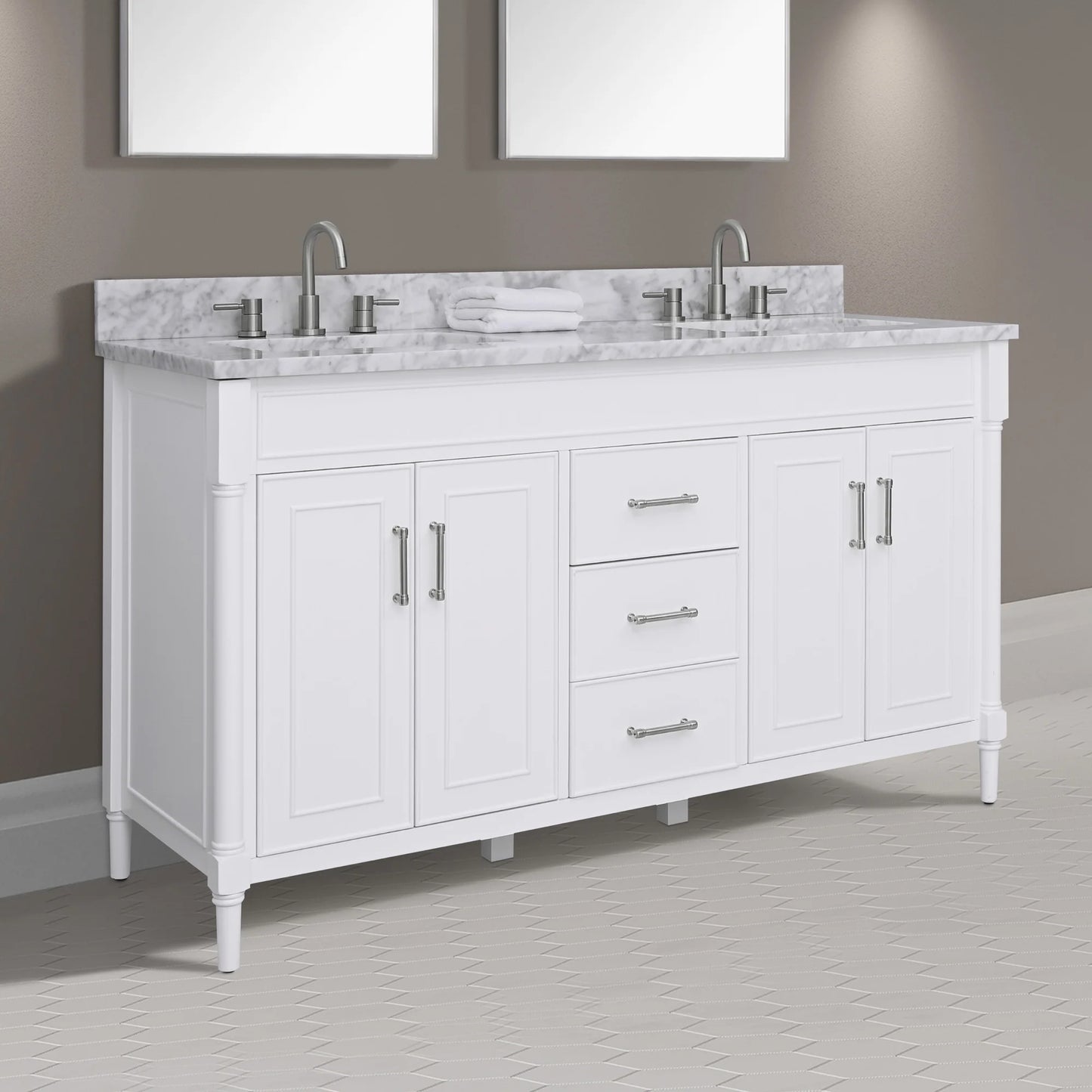 Bristol 60" Freestanding Bathroom Vanity with Stone Top and Vitreous China Undermount Sinks