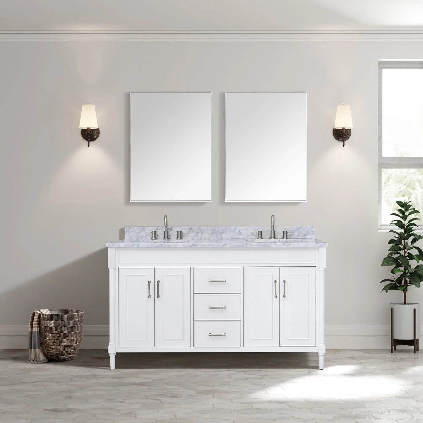 Bristol 60" Freestanding Bathroom Vanity with Stone Top and Vitreous China Undermount Sinks