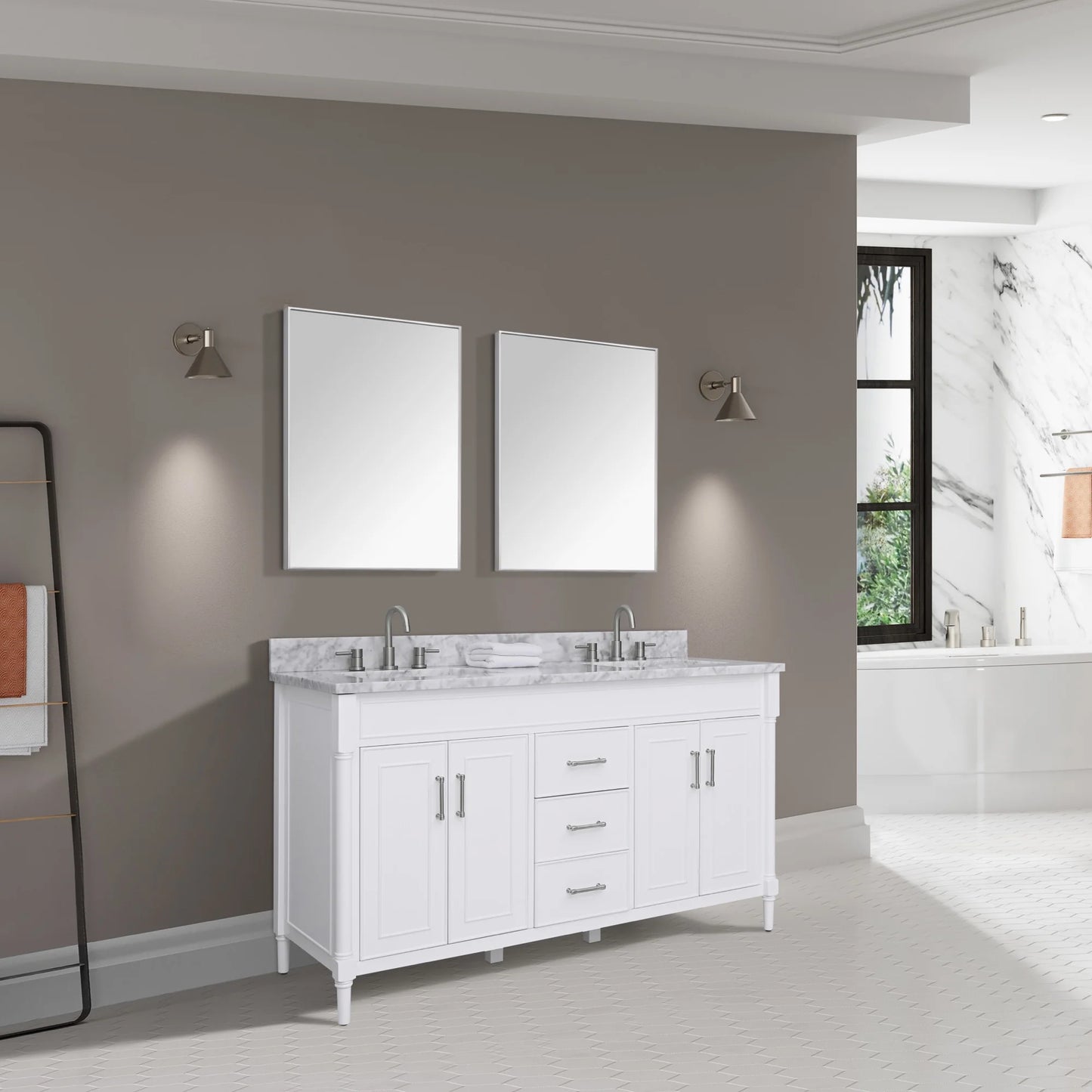 Bristol 60" Freestanding Bathroom Vanity with Stone Top and Vitreous China Undermount Sinks