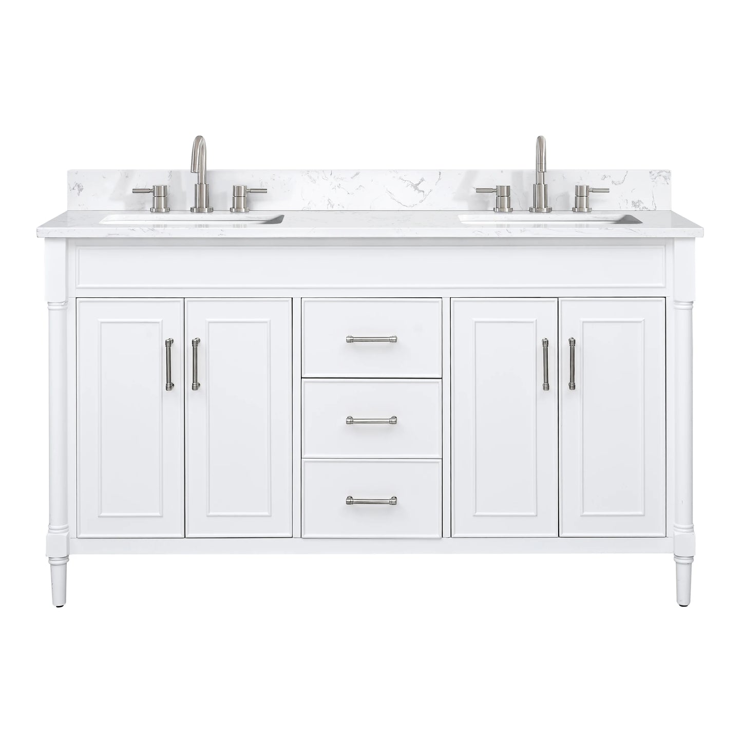 Bristol 60" Freestanding Bathroom Vanity with Stone Top and Vitreous China Undermount Sinks