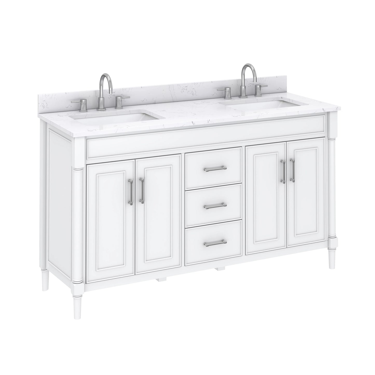 Bristol 60" Freestanding Bathroom Vanity with Stone Top and Vitreous China Undermount Sinks