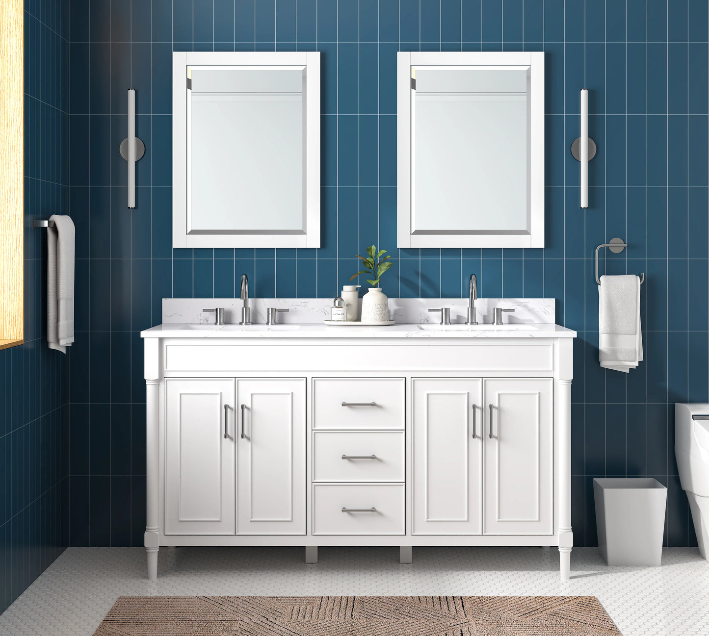 Bristol 60" Freestanding Bathroom Vanity with Stone Top and Vitreous China Undermount Sinks