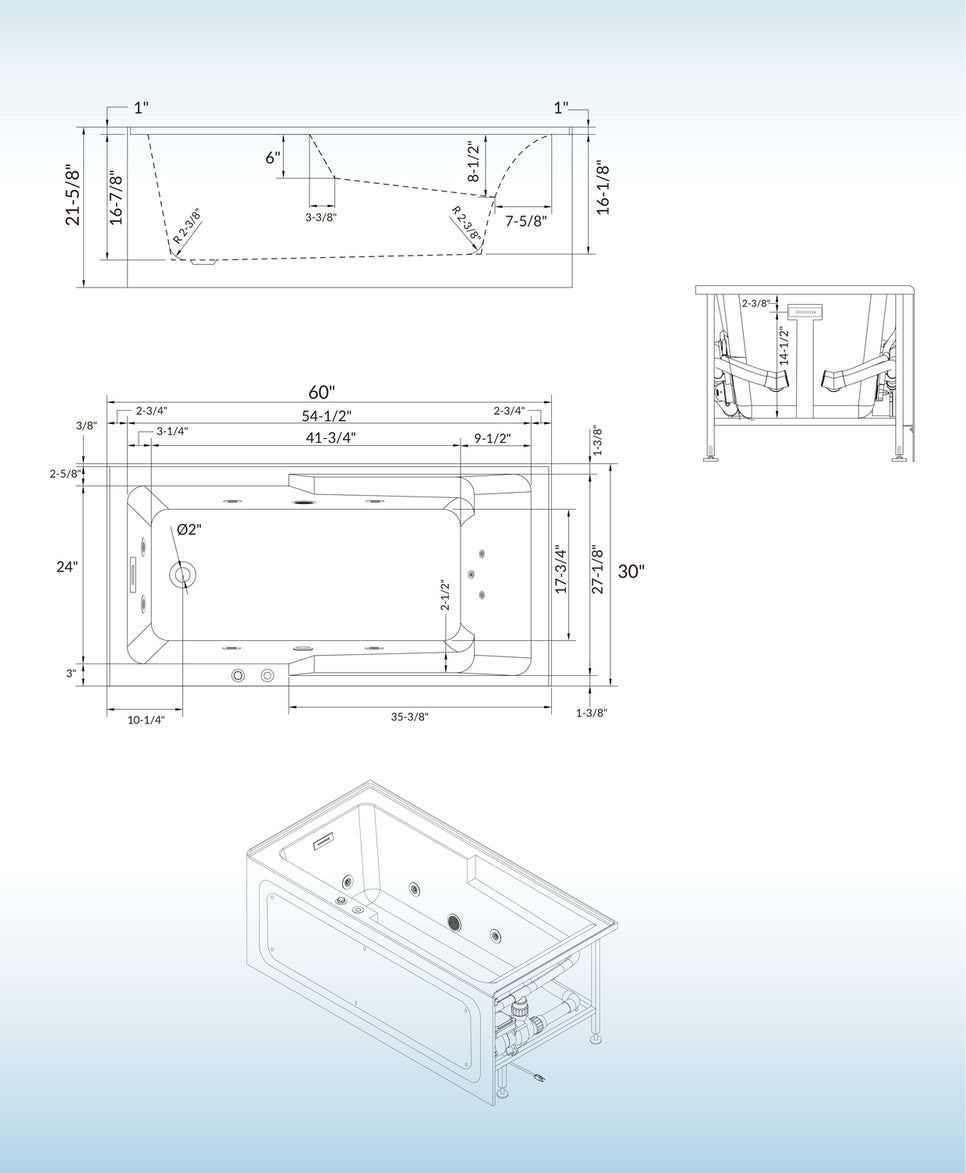 Nisha 60" Alcove Whirlpool Bathtub