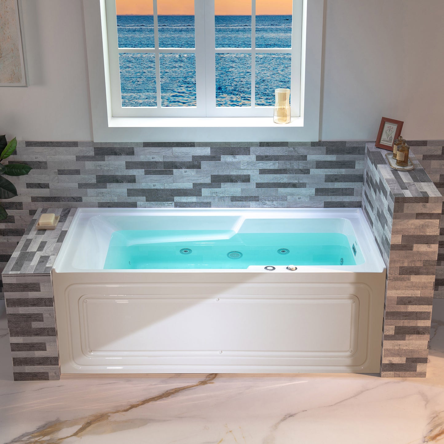 Nisha 60" Alcove Whirlpool Bathtub
