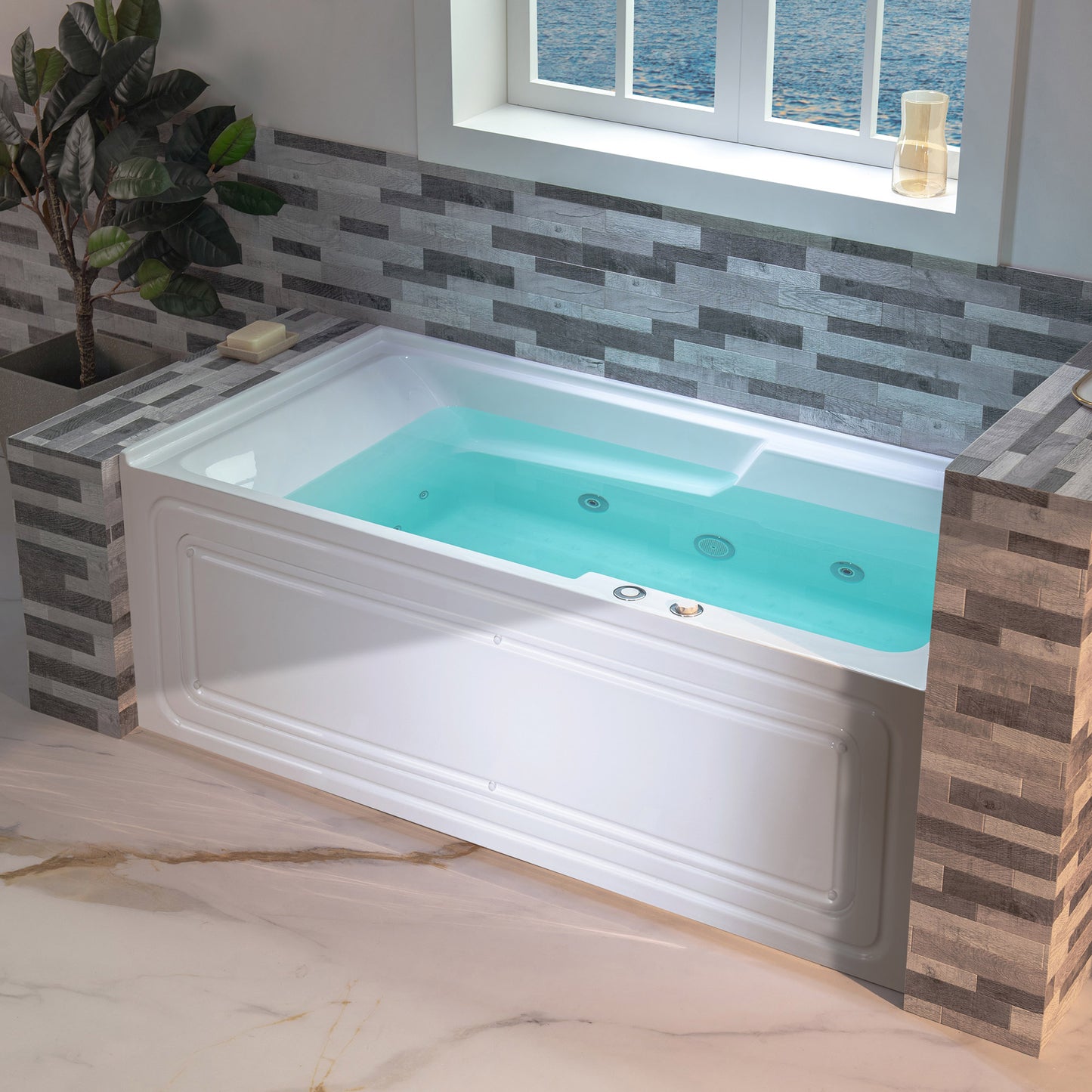 Nisha 60" Alcove Whirlpool Bathtub
