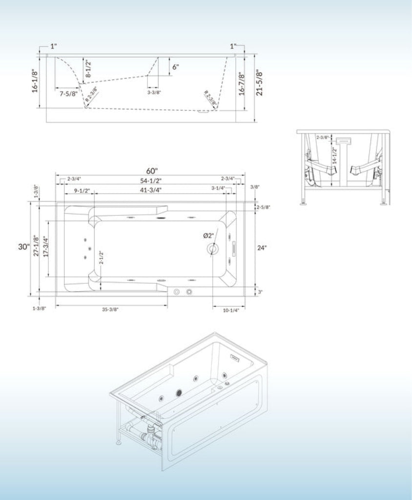 Nisha 60" Alcove Whirlpool Bathtub