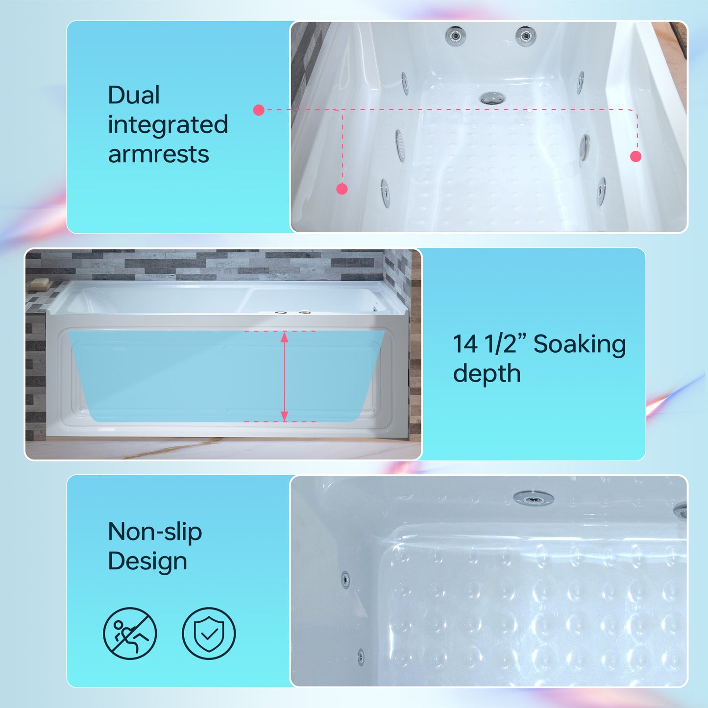Nisha 60" Alcove Whirlpool Bathtub