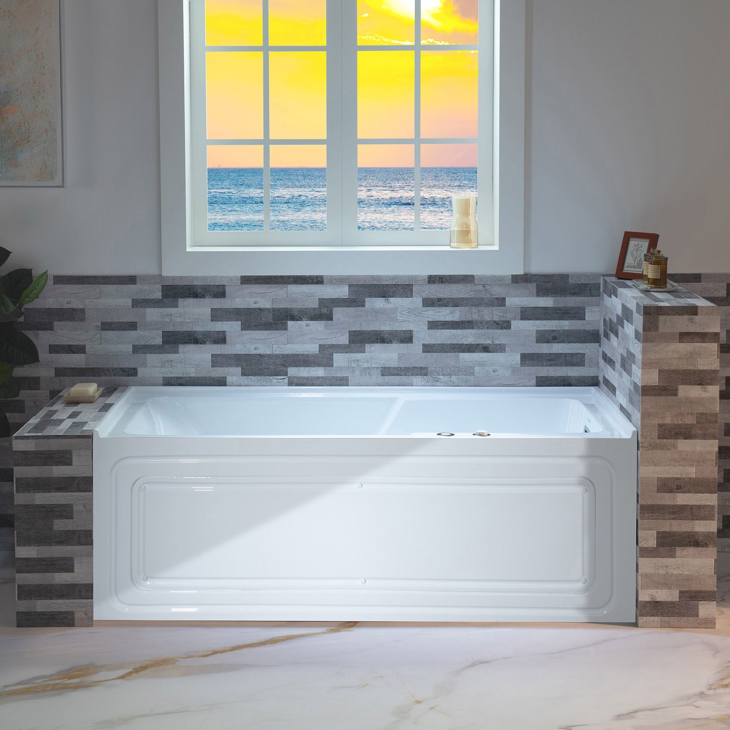 Nisha 60" Alcove Whirlpool Bathtub