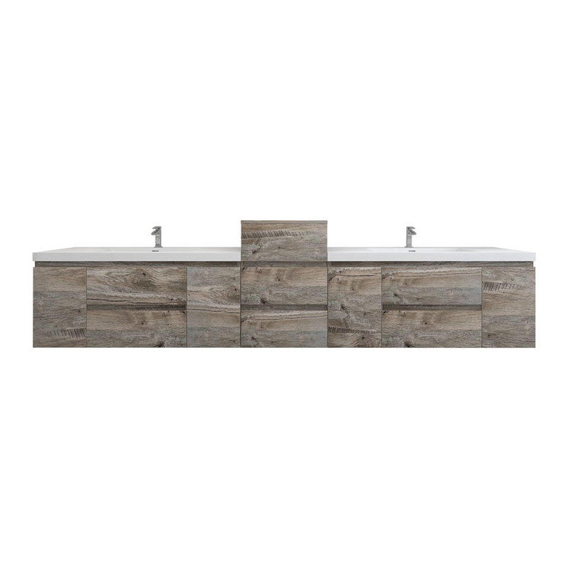 Bow 116" Wall Mounted Bathroom Vanity with Reinforced Acrylic Integrated Sink Top and Linen Cabinet