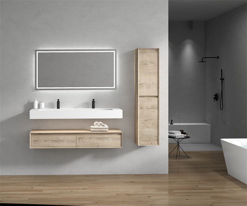 Alysa 60" Wall Mounted Bathroom Vanity with Reinforced Acrylic Integrated Sink Top