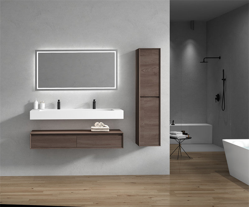 Alysa 60" Wall Mounted Bathroom Vanity with Reinforced Acrylic Integrated Sink Top