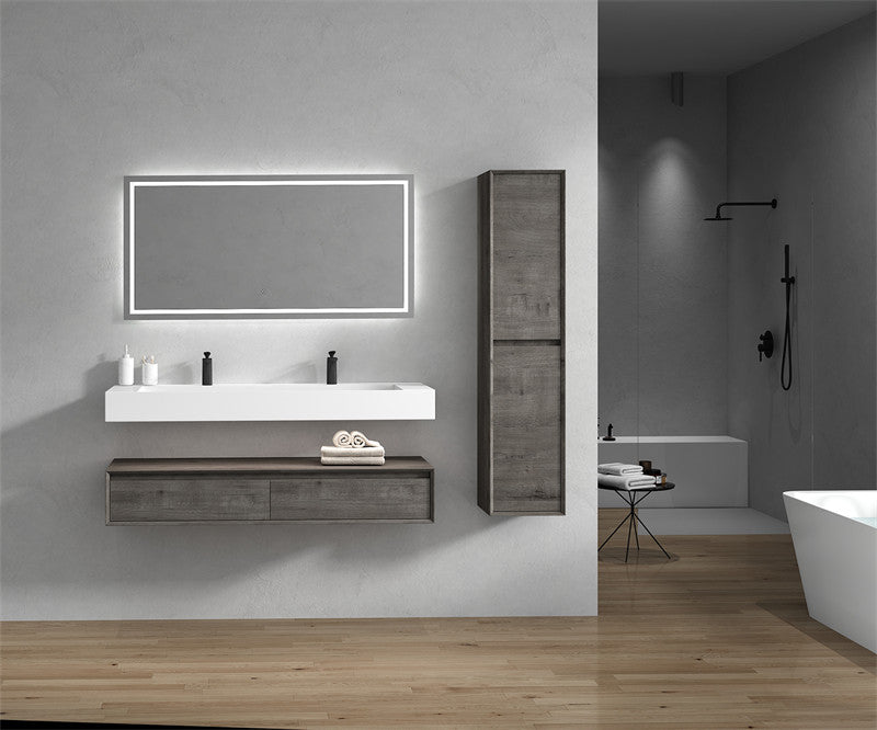 Alysa 60" Wall Mounted Bathroom Vanity with Reinforced Acrylic Integrated Sink Top