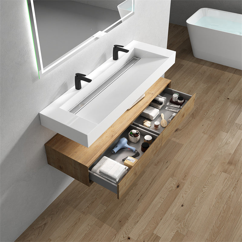Alysa 60" Wall Mounted Bathroom Vanity with Reinforced Acrylic Integrated Sink Top