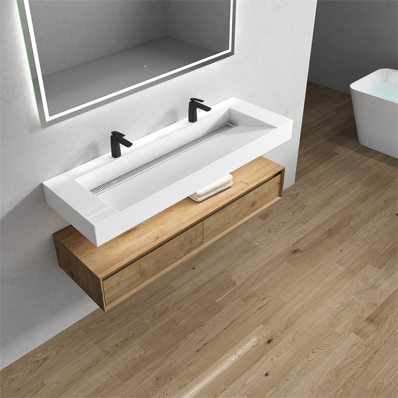 Alysa 60" Wall Mounted Bathroom Vanity with Reinforced Acrylic Integrated Sink Top
