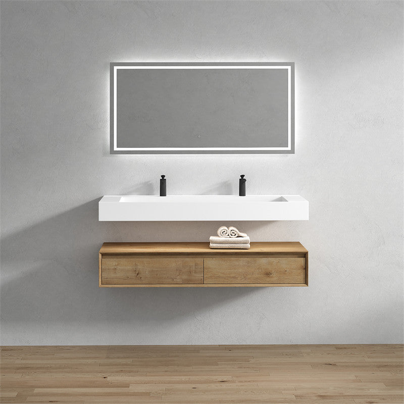 Alysa 60" Wall Mounted Bathroom Vanity with Reinforced Acrylic Integrated Sink Top