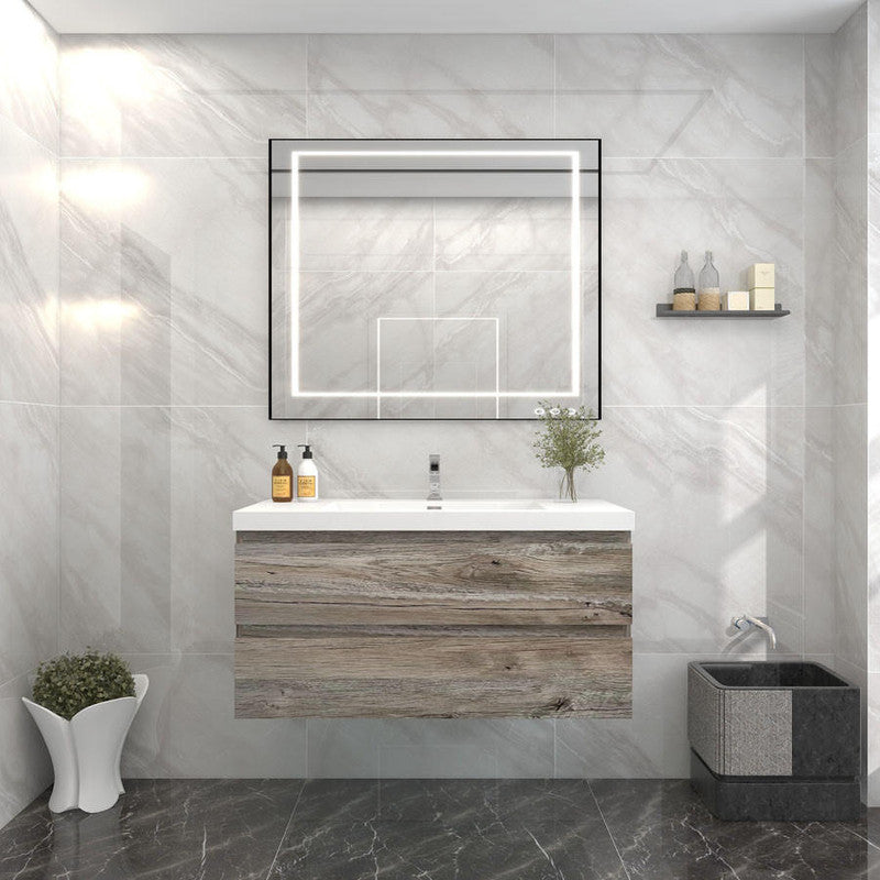 Bow 42" Wall Mounted Bathroom Vanity with Reinforced Acrylic Integrated Sink Top