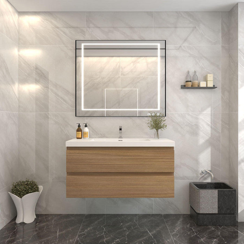Bow 42" Wall Mounted Bathroom Vanity with Reinforced Acrylic Integrated Sink Top