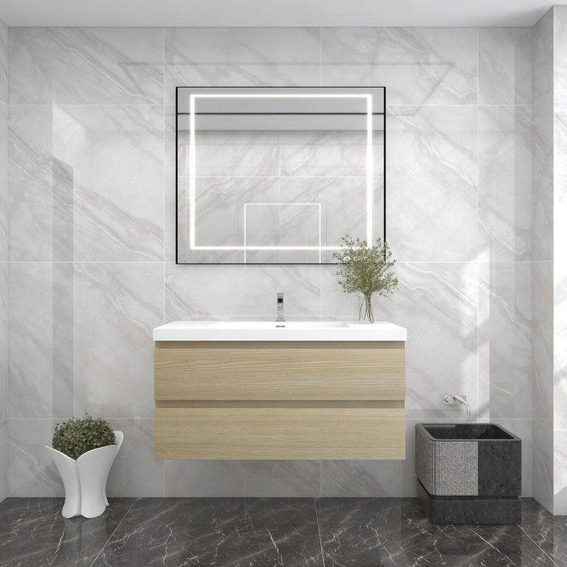 Bow 42" Wall Mounted Bathroom Vanity with Reinforced Acrylic Integrated Sink Top