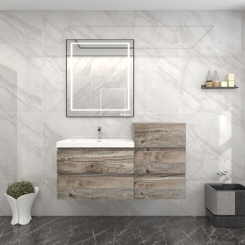 Bow 44" Wall Mounted Bathroom Vanity with Reinforced Acrylic Integrated Sink Top and Linen Cabinet