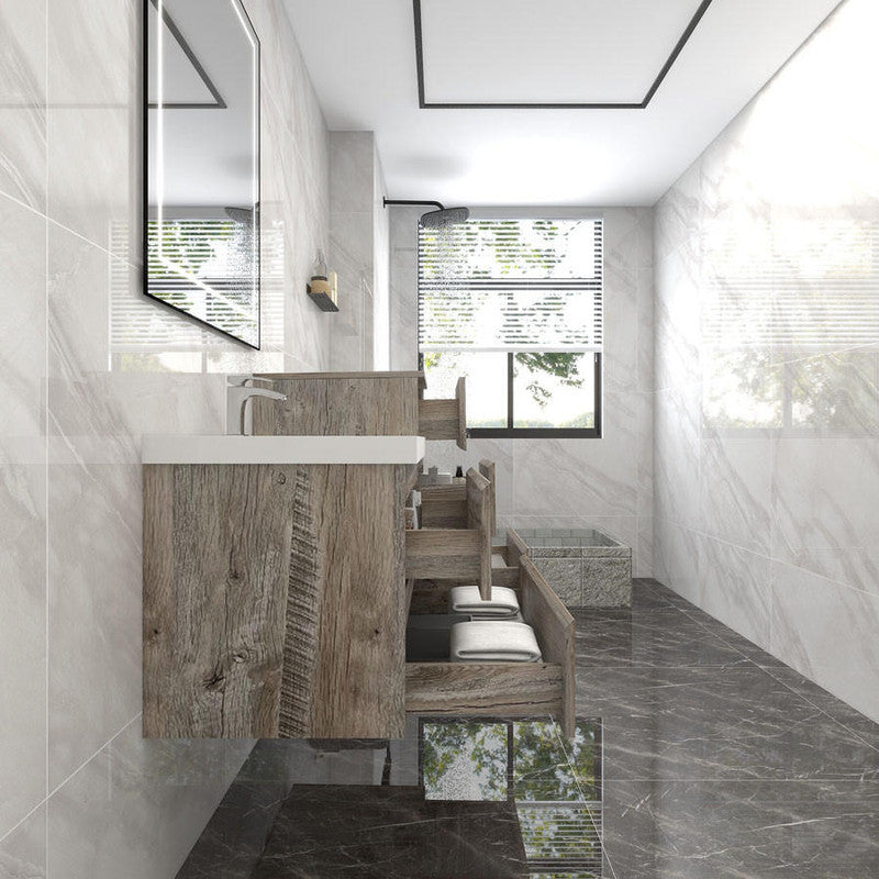 Bow 44" Wall Mounted Bathroom Vanity with Reinforced Acrylic Integrated Sink Top and Linen Cabinet