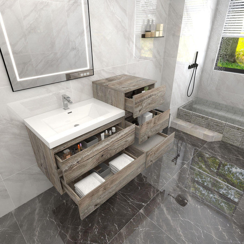 Bow 44" Wall Mounted Bathroom Vanity with Reinforced Acrylic Integrated Sink Top and Linen Cabinet