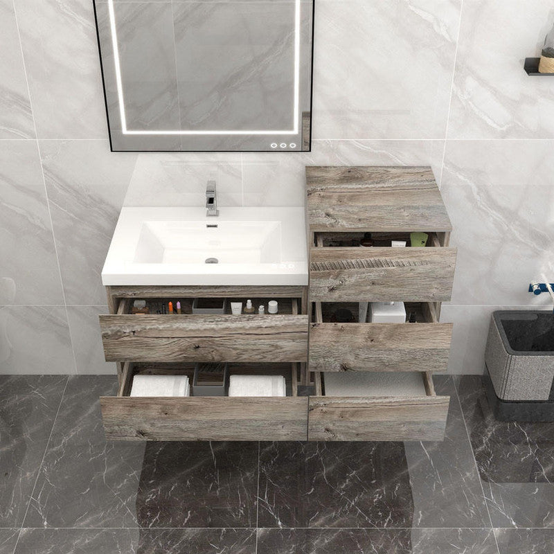 Bow 44" Wall Mounted Bathroom Vanity with Reinforced Acrylic Integrated Sink Top and Linen Cabinet