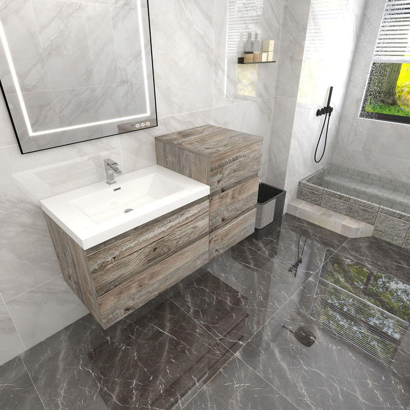 Bow 44" Wall Mounted Bathroom Vanity with Reinforced Acrylic Integrated Sink Top and Linen Cabinet