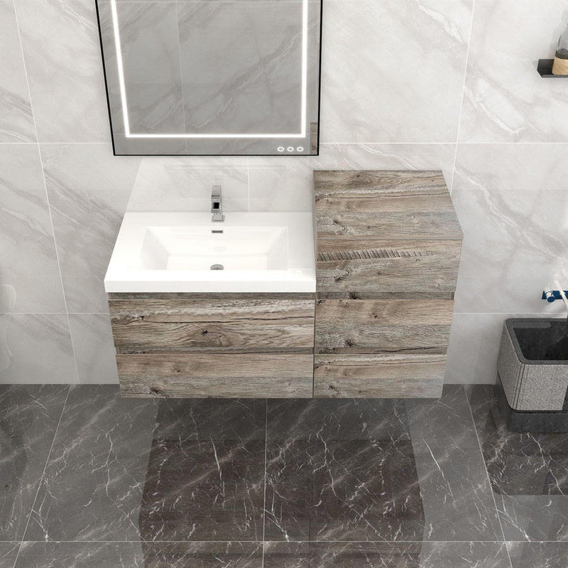 Bow 44" Wall Mounted Bathroom Vanity with Reinforced Acrylic Integrated Sink Top and Linen Cabinet