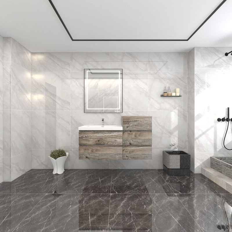 Bow 44" Wall Mounted Bathroom Vanity with Reinforced Acrylic Integrated Sink Top and Linen Cabinet