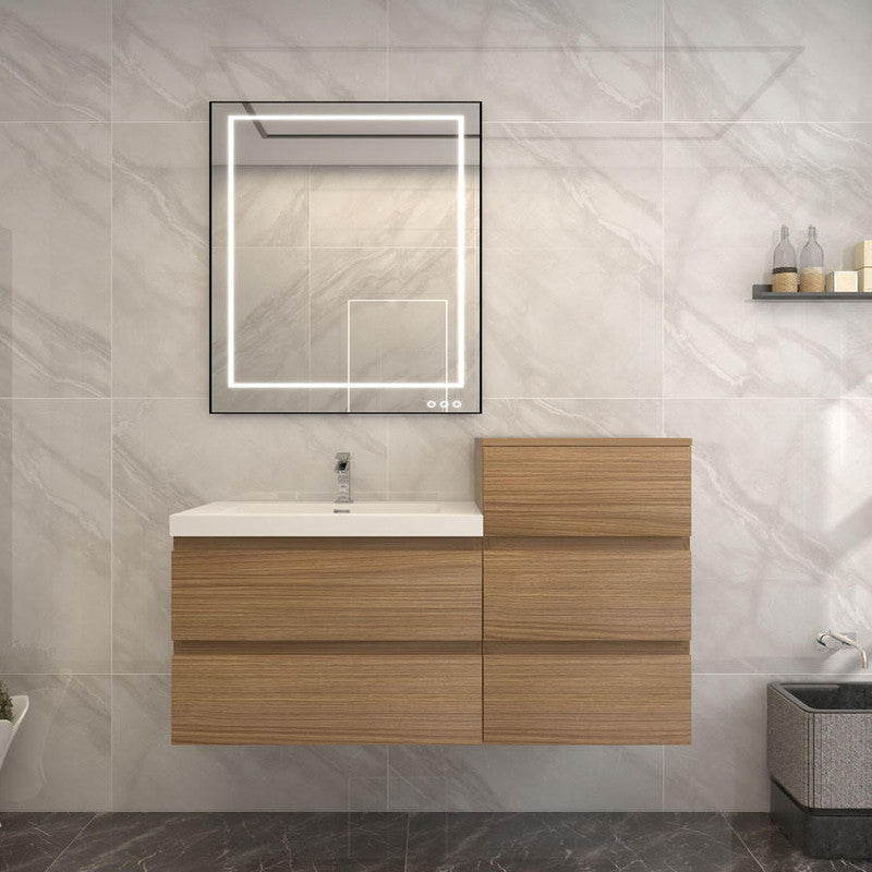 Bow 44" Wall Mounted Bathroom Vanity with Reinforced Acrylic Integrated Sink Top and Linen Cabinet