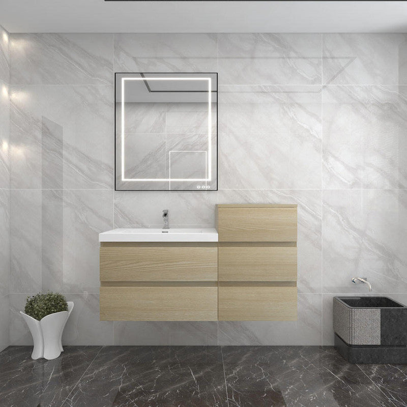 Bow 44" Wall Mounted Bathroom Vanity with Reinforced Acrylic Integrated Sink Top and Linen Cabinet