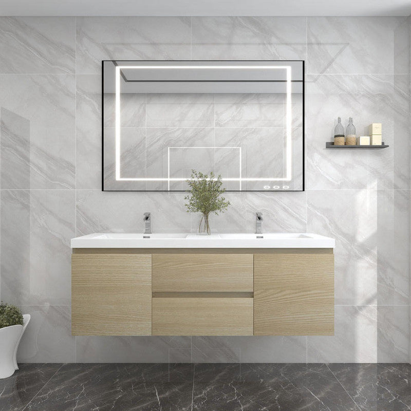 Bow 60" Wall Mounted Bathroom Vanity with Reinforced Acrylic Integrated Sink Top