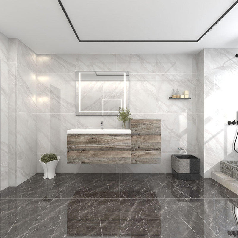 Bow 62" Wall Mounted Bathroom Vanity with Reinforced Acrylic Integrated Sink Top and Linen Cabinet