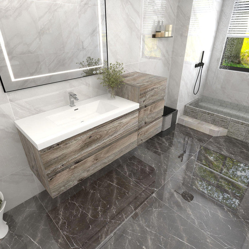 Bow 62" Wall Mounted Bathroom Vanity with Reinforced Acrylic Integrated Sink Top and Linen Cabinet