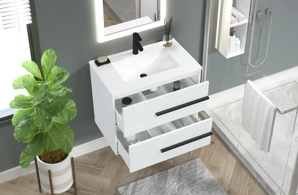 Camille 30" Wall Mounted Bathroom Vanity with Engineered Marble Integrated Sink Top