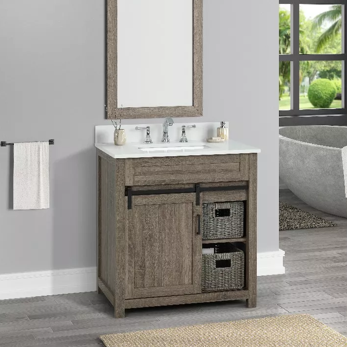 Chesterton 30" Freestanding Bathroom Vanity with White Quartz Top and Vitreous China Undermount Sink