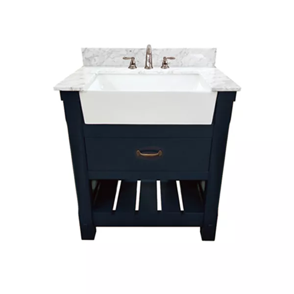 Remington 30" Freestanding Bathroom Vanity with Carrara Engineered Stone Top and Vitreous China Farmhouse Sink