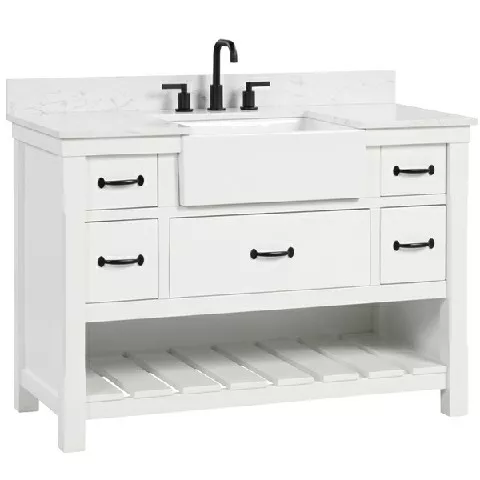 Remington 48" Freestanding Bathroom Vanity with Carrara Engineered Stone Top and Vitreous China Farmhouse Sink
