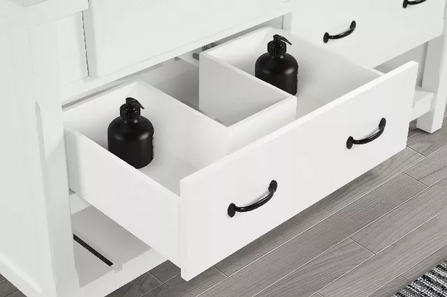 Remington 60" Freestanding Bathroom Vanity with Carrara Engineered Stone Top and Vitreous China Farmhouse Sinks