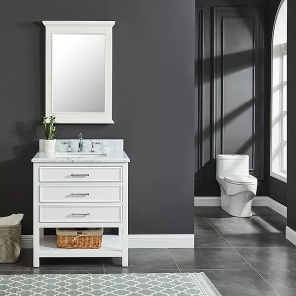 Long Island 30" Freestanding Bathroom Vanity with Natural Carrara Marble Top and Vitreous China Undermount Sink