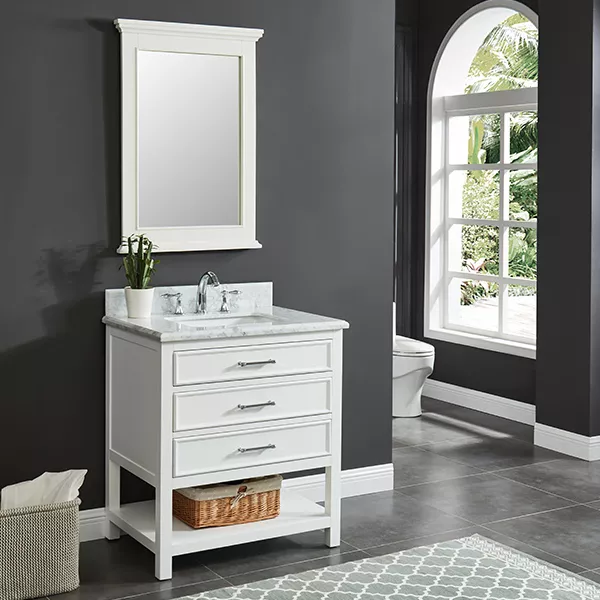 Long Island 30" Freestanding Bathroom Vanity with Natural Carrara Marble Top and Vitreous China Undermount Sink