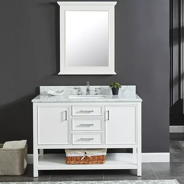Long Island 48" Freestanding Bathroom Vanity with Natural Carrara Marble Top and Vitreous China Undermount Sink