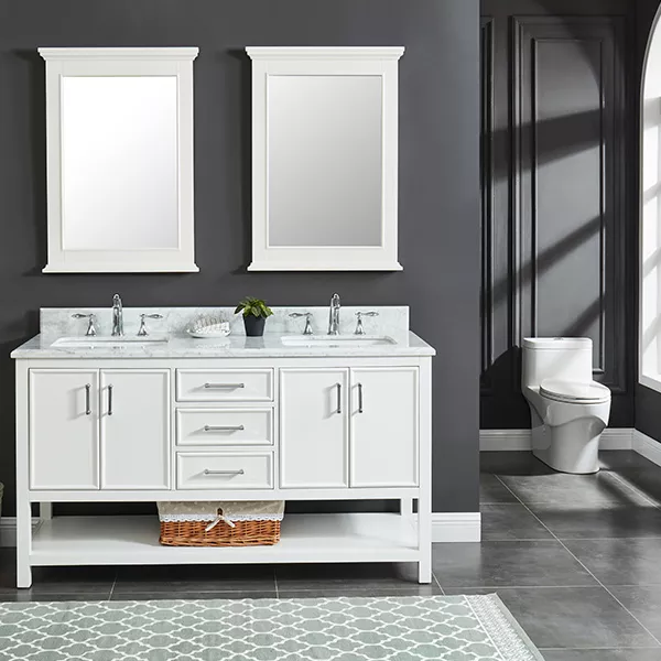 Long Island 60" Freestanding Bathroom Vanity with Natural Carrara Marble Top and Vitreous China Undermount Sinks