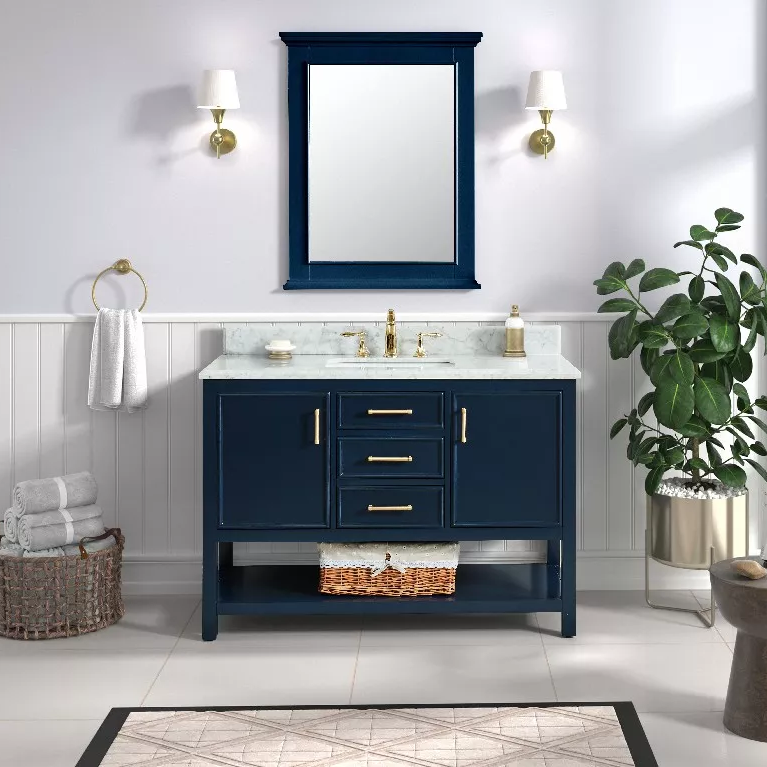 Long Island 48" Freestanding Bathroom Vanity with Natural Carrara Marble Top and Vitreous China Undermount Sink
