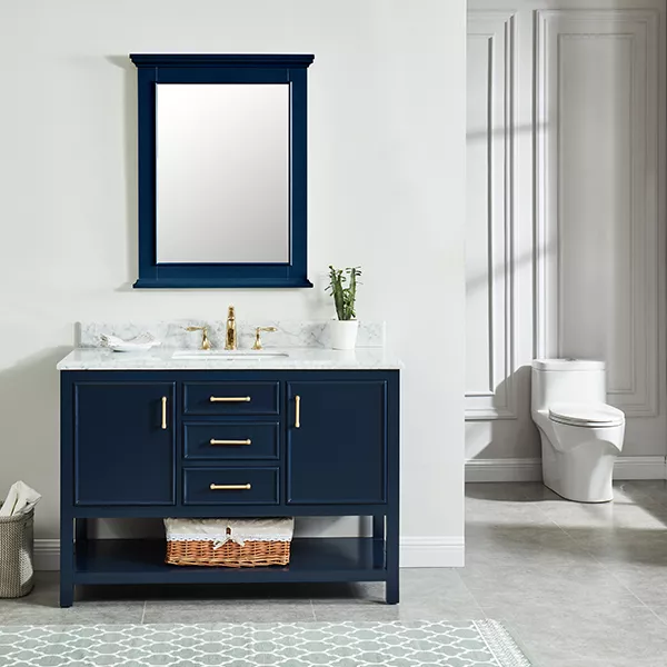 Long Island 48" Freestanding Bathroom Vanity with Natural Carrara Marble Top and Vitreous China Undermount Sink